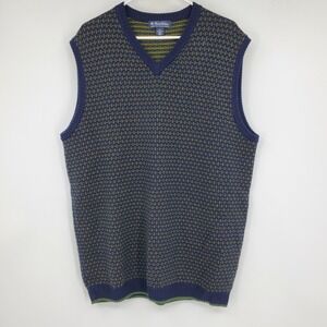 Brooks Brothers Mens V Neck Sweater Vest XL T Blue Yellow Green Merino Wool